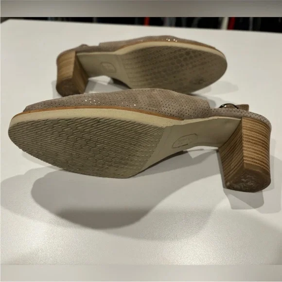 Mephisto tan sling back open toe stacked block heel metallic dots womens 8 1/2 - Picture 9 of 14